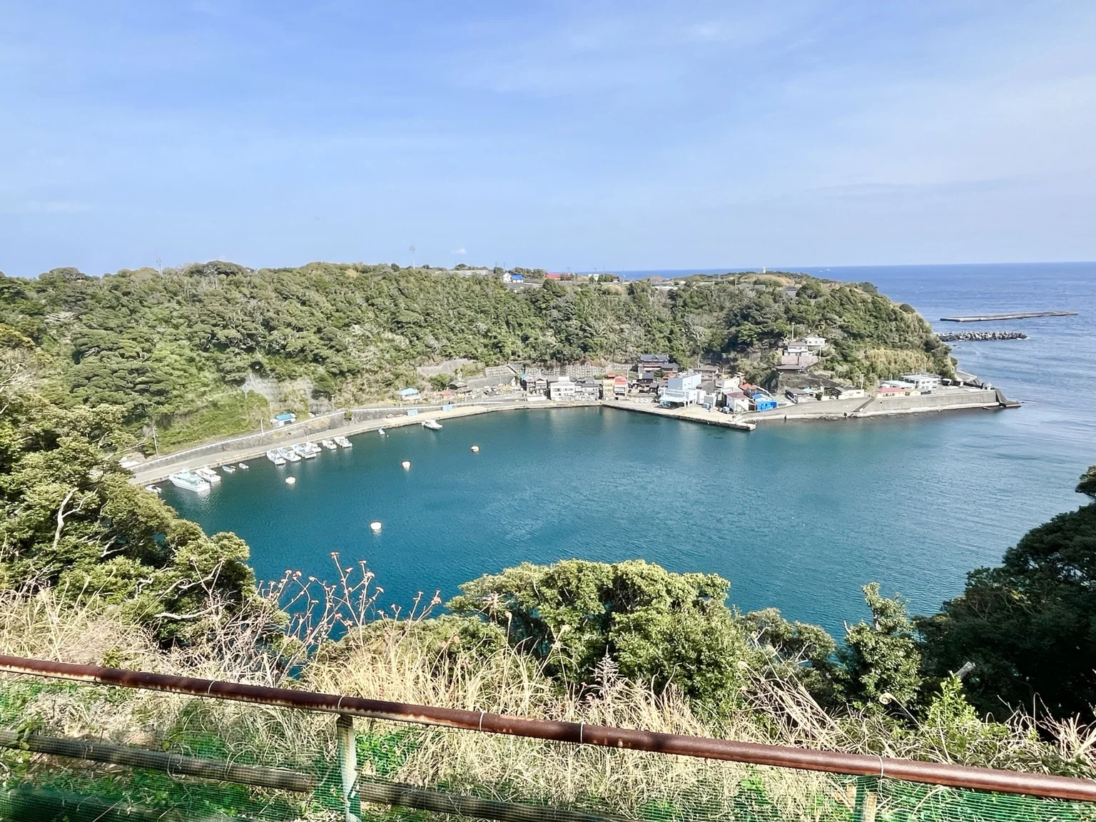緑に囲まれた入り江に広がる波浮港